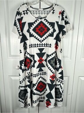 Lularoe Jessie Swing Dress Rustic Aztec Print White Red Black Women's Medium M